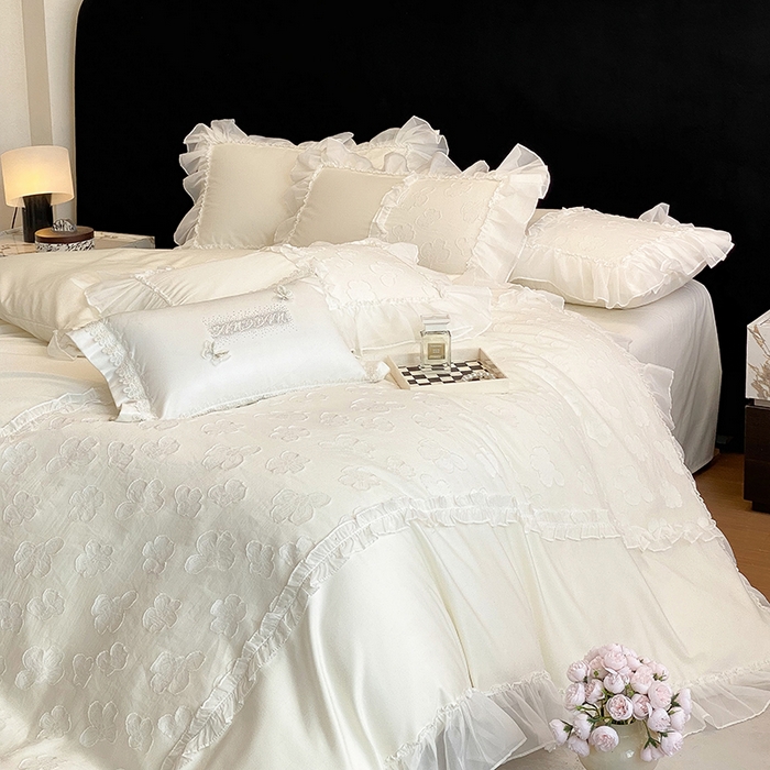 91家纺网 家纺一手货源 找家纺 （总）丞音 2025新款法式轻奢A类长绒棉50s双股100支贡缎全棉被套纯棉四件套床笠高档礼盒包装-丽芙系列