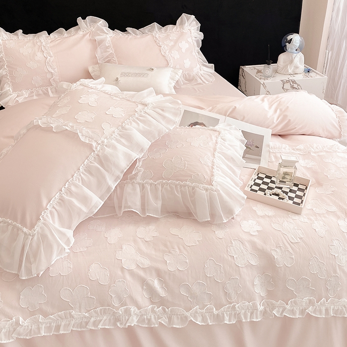 91家纺网 家纺一手货源 找家纺 丞音 2025新款法式轻奢A类长绒棉50s双股100支贡缎全棉被套纯棉四件套床笠高档礼盒包装-丽芙系列 丽芙-优雅粉