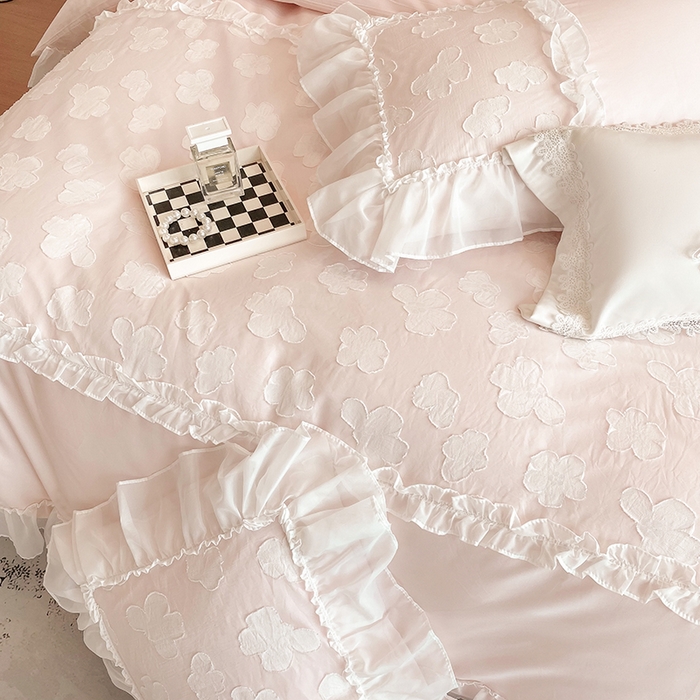 91家纺网 家纺一手货源 找家纺 丞音 2025新款法式轻奢A类长绒棉50s双股100支贡缎全棉被套纯棉四件套床笠高档礼盒包装-丽芙系列 丽芙-优雅粉