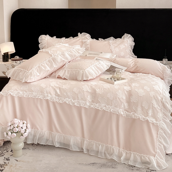 91家纺网 家纺一手货源 找家纺 丞音 2025新款法式轻奢A类长绒棉50s双股100支贡缎全棉被套纯棉四件套床笠高档礼盒包装-丽芙系列 丽芙-优雅粉