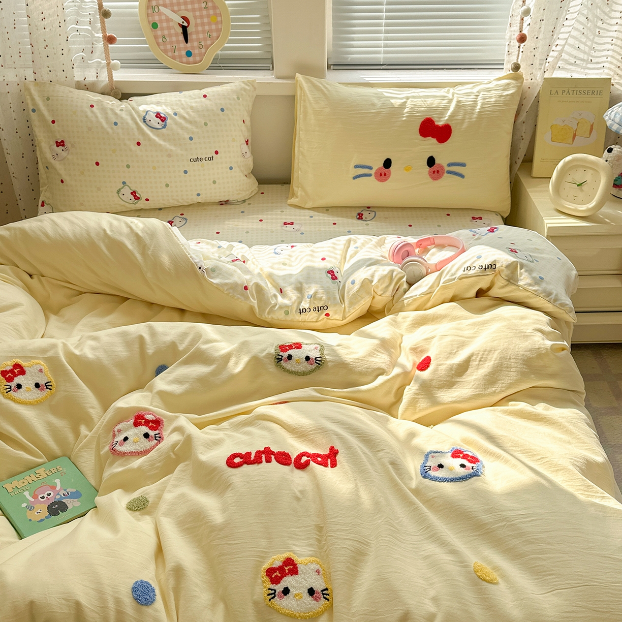 91家纺网 家纺一手货源 找家纺 卡迪熊家纺 2025新款水洗棉毛巾绣可爱猫咪系列 晚安喵-黄