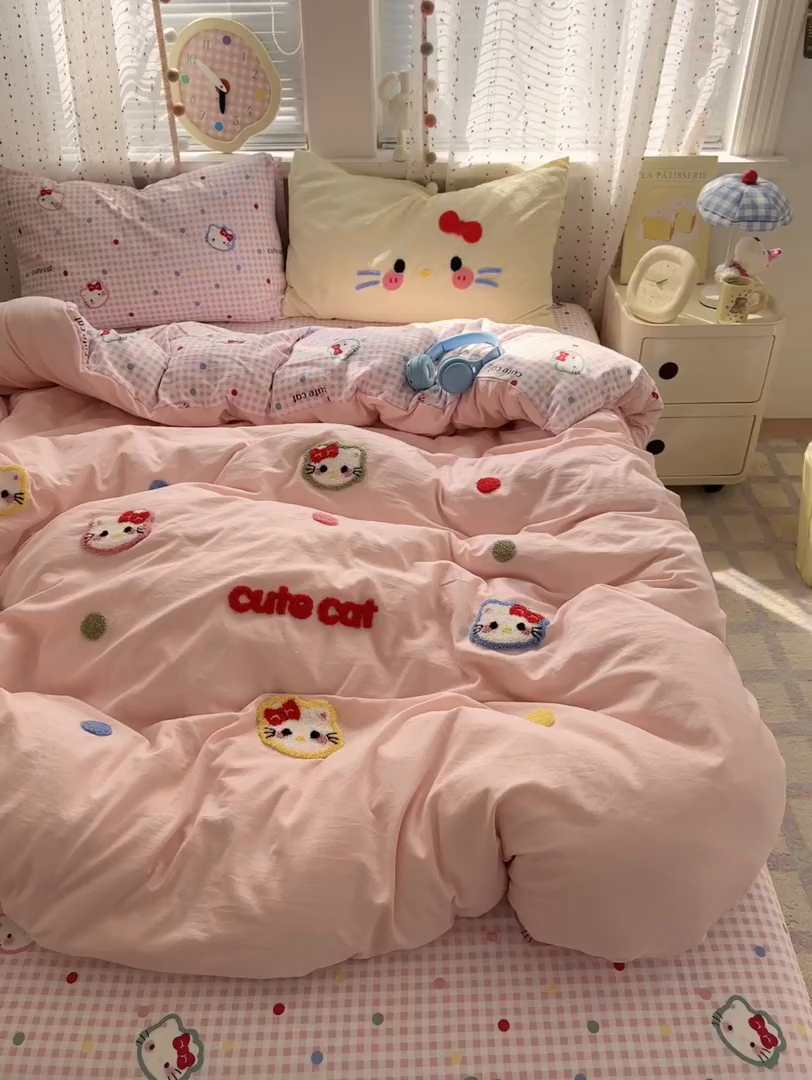 91家纺网 家纺一手货源 找家纺 （总）彩韵家纺 2025新款水洗棉毛巾绣可爱猫咪系列