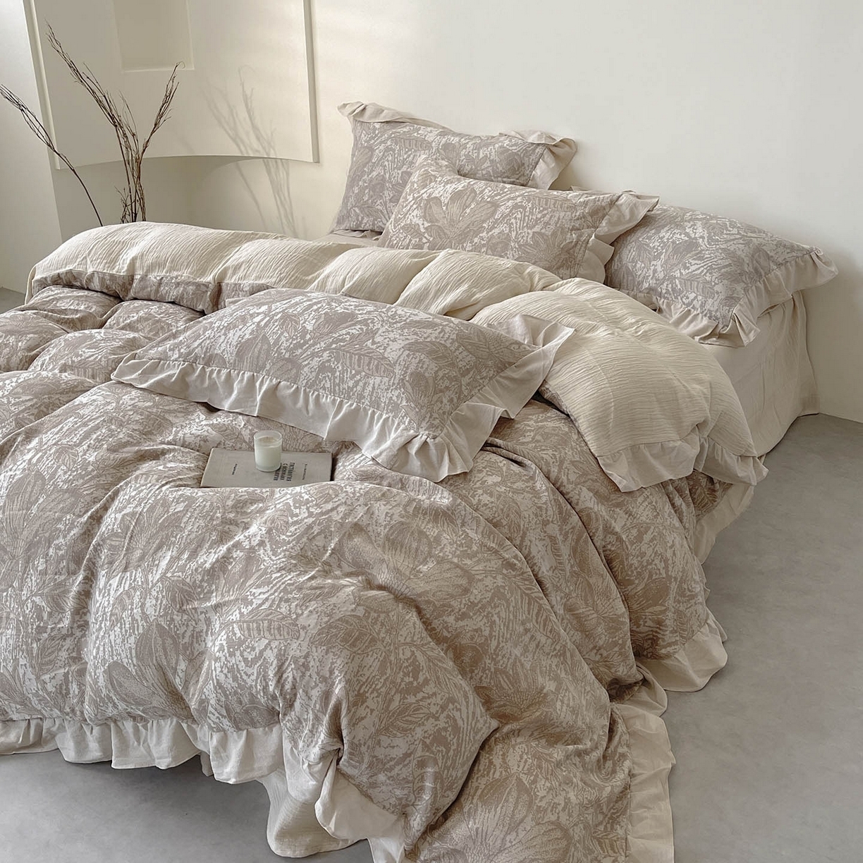 91家纺网 家纺一手货源 找家纺 （总） 法式提花棉麻四件套纯棉全棉复古风花边素色亚麻高端超柔透气高档床上用品