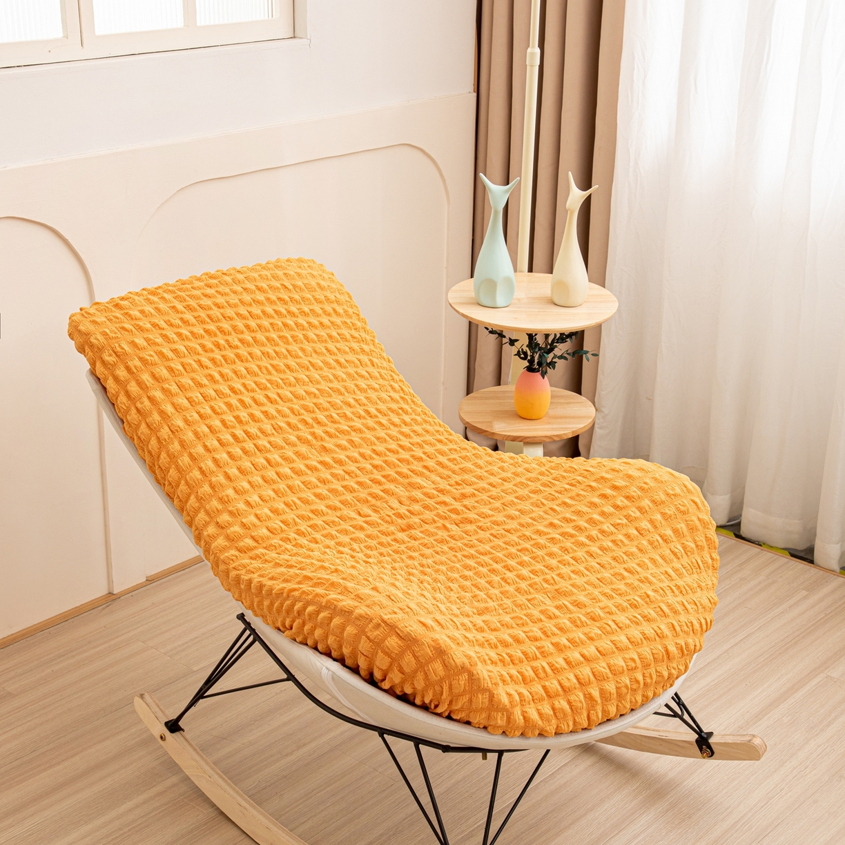沐沐家纺 2026新款泡泡纱龙虾椅套 橙色