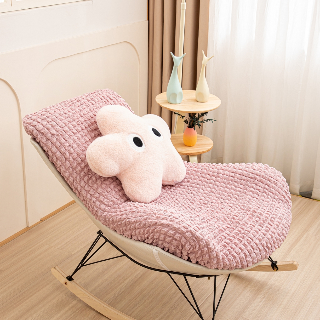 91家纺网 家纺一手货源 找家纺 沐沐家纺 2026新款泡泡纱龙虾椅套 粉色