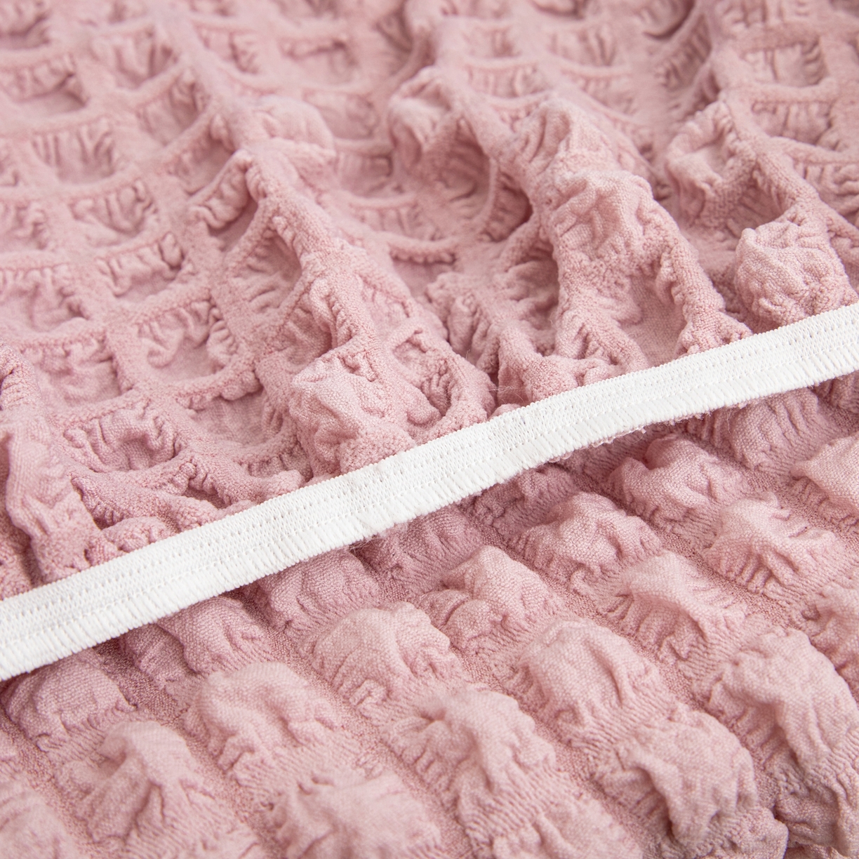 91家纺网 家纺一手货源 找家纺 沐沐家纺 2026新款泡泡纱龙虾椅套 粉色