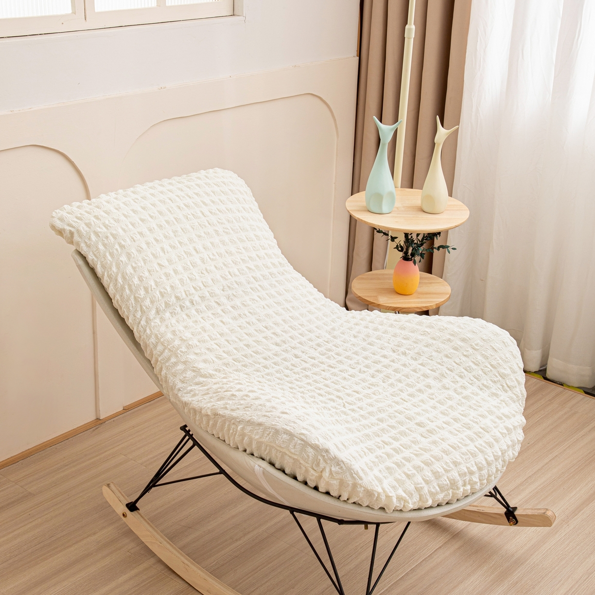 沐沐家纺 2026新款泡泡纱龙虾椅套 米白