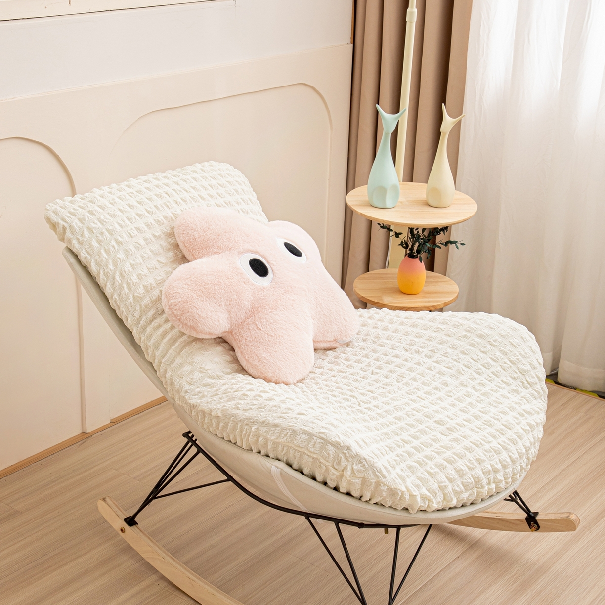 91家纺网 家纺一手货源 找家纺 沐沐家纺 2026新款泡泡纱龙虾椅套 米白