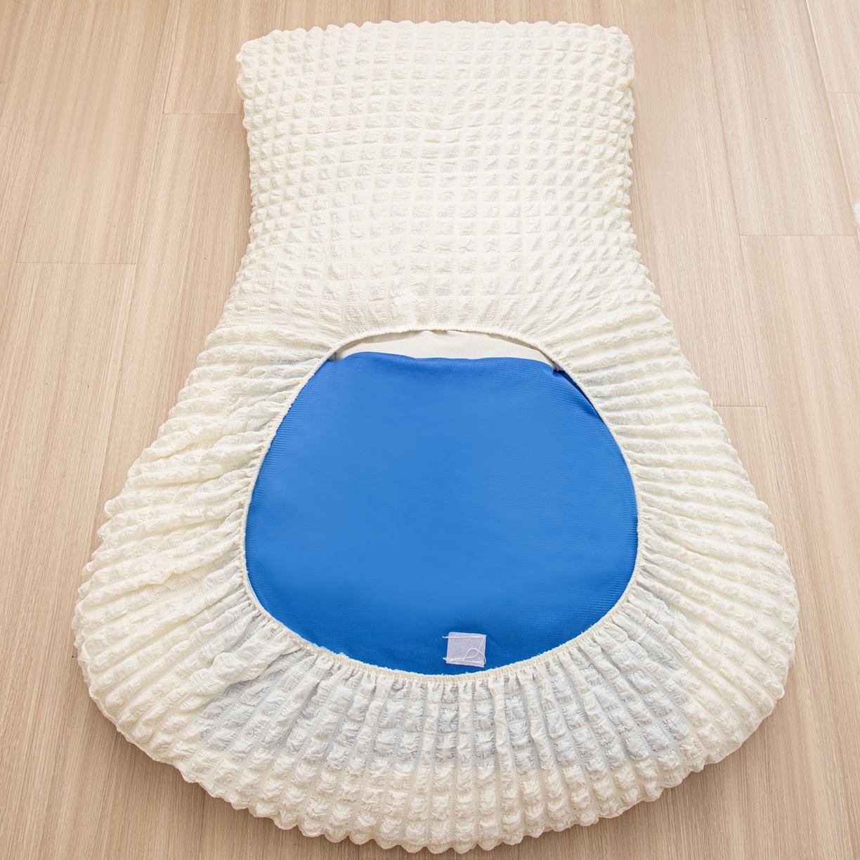 91家纺网 家纺一手货源 找家纺 沐沐家纺 2026新款泡泡纱龙虾椅套 米白