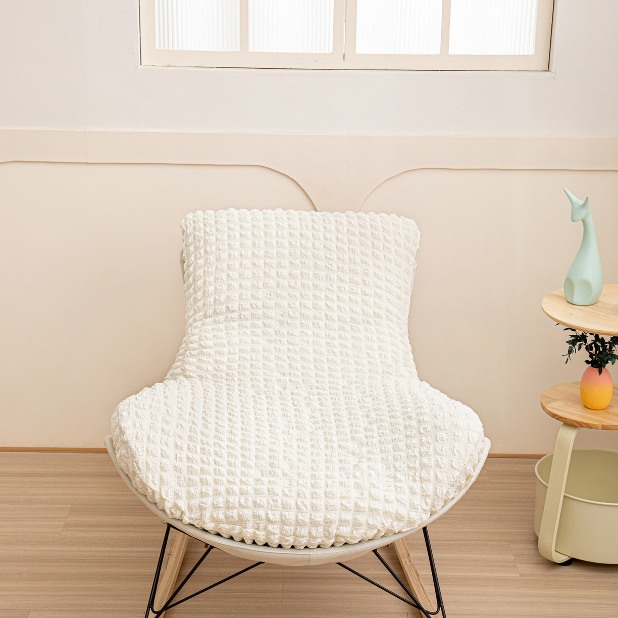 91家纺网 家纺一手货源 找家纺 沐沐家纺 2026新款泡泡纱龙虾椅套 米白