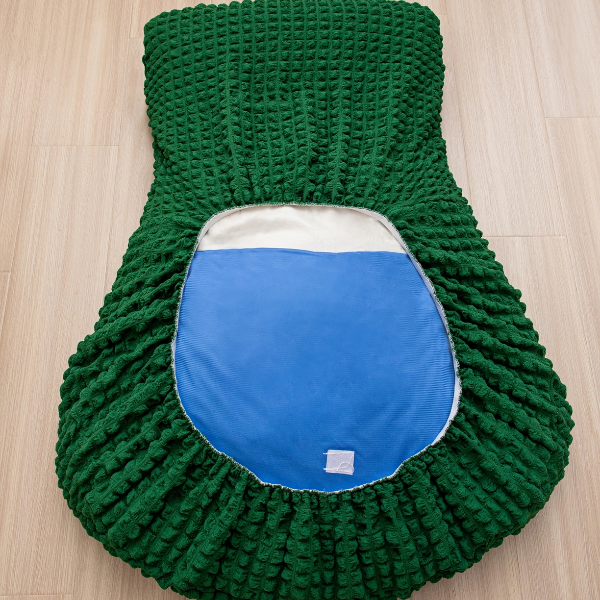 91家纺网 家纺一手货源 找家纺 沐沐家纺 2026新款泡泡纱龙虾椅套 墨绿