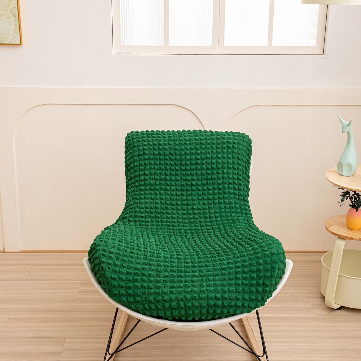 91家纺网 家纺一手货源 找家纺 沐沐家纺 2026新款泡泡纱龙虾椅套 墨绿