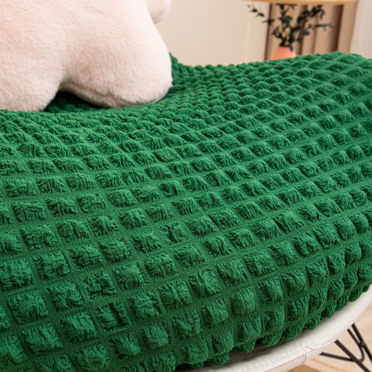 91家纺网 家纺一手货源 找家纺 沐沐家纺 2026新款泡泡纱龙虾椅套 墨绿