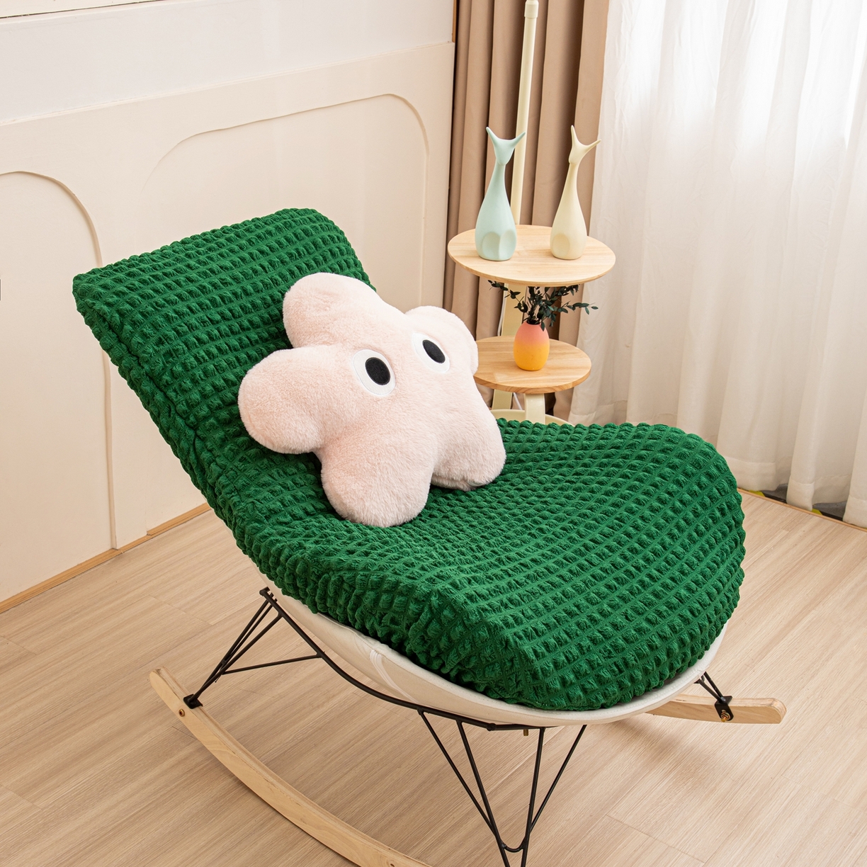 91家纺网 家纺一手货源 找家纺 沐沐家纺 2026新款泡泡纱龙虾椅套 墨绿