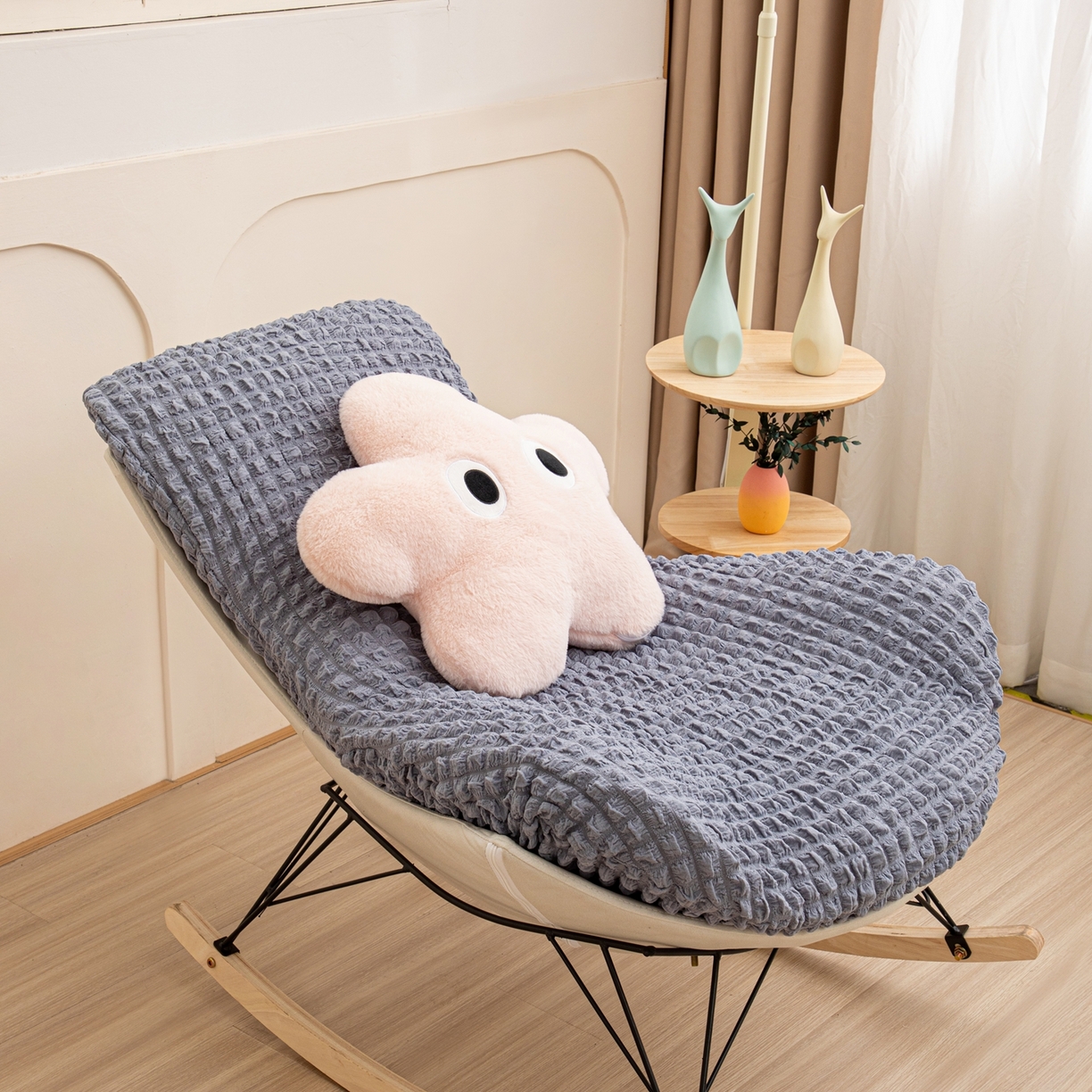 91家纺网 家纺一手货源 找家纺 沐沐家纺 2026新款泡泡纱龙虾椅套 浅灰