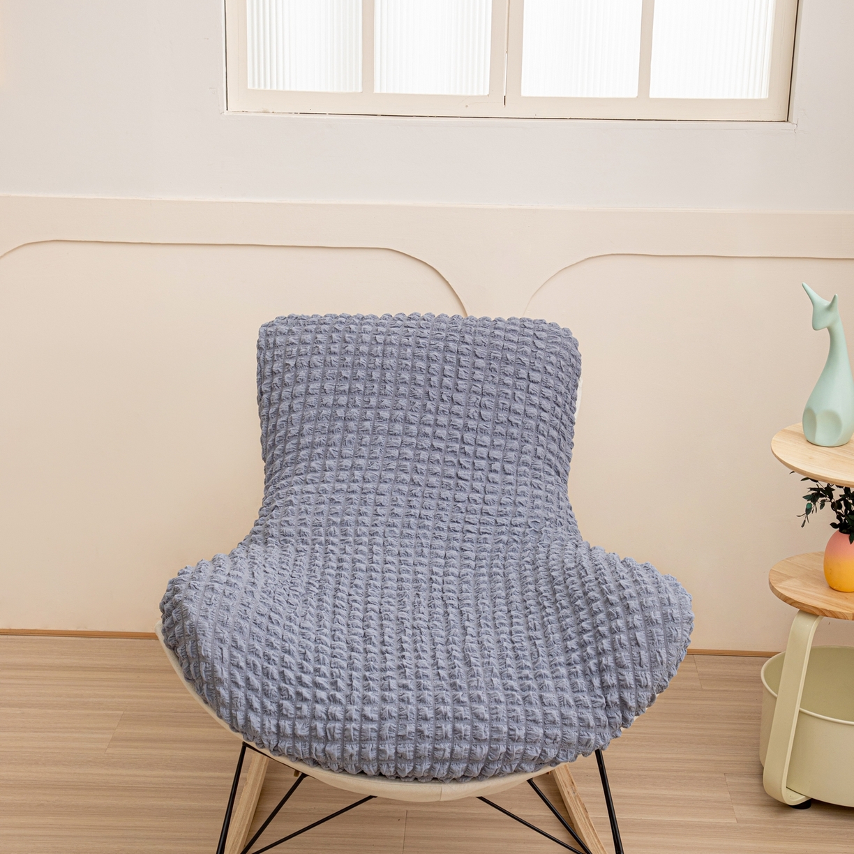 91家纺网 家纺一手货源 找家纺 沐沐家纺 2026新款泡泡纱龙虾椅套 浅灰