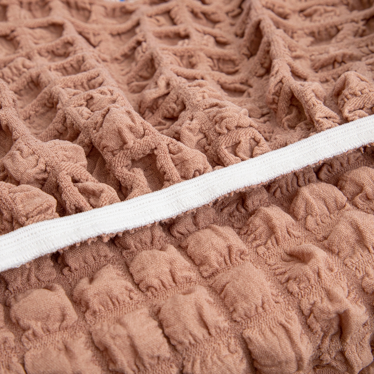 91家纺网 家纺一手货源 找家纺 沐沐家纺 2026新款泡泡纱龙虾椅套 驼色