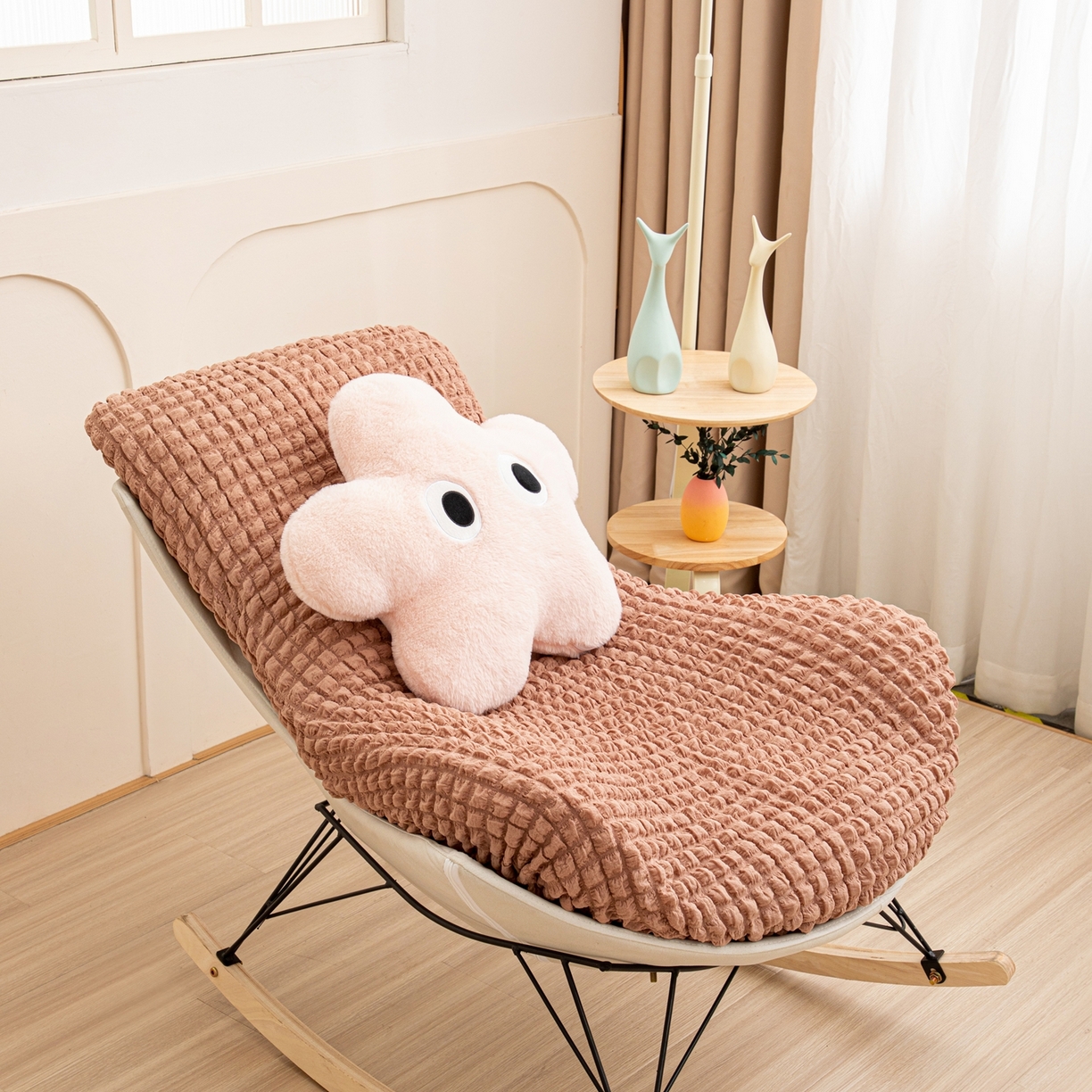 91家纺网 家纺一手货源 找家纺 沐沐家纺 2026新款泡泡纱龙虾椅套 驼色