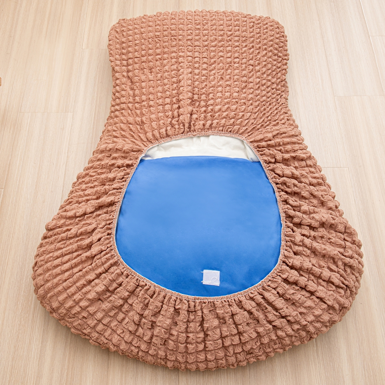 91家纺网 家纺一手货源 找家纺 沐沐家纺 2026新款泡泡纱龙虾椅套 驼色