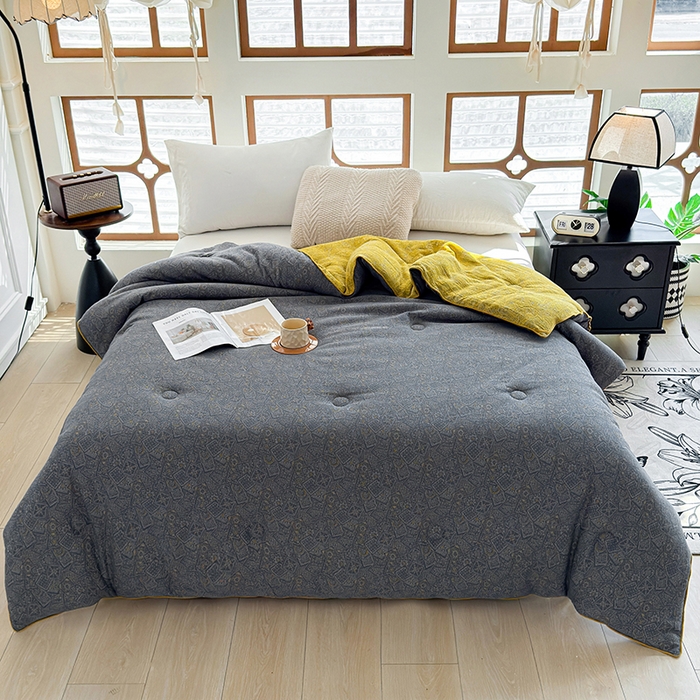 91家纺网 家纺一手货源 找家纺 （总）全美家居 2025新款全棉色织双层纱春秋被夏被加厚冬被大豆纤维被