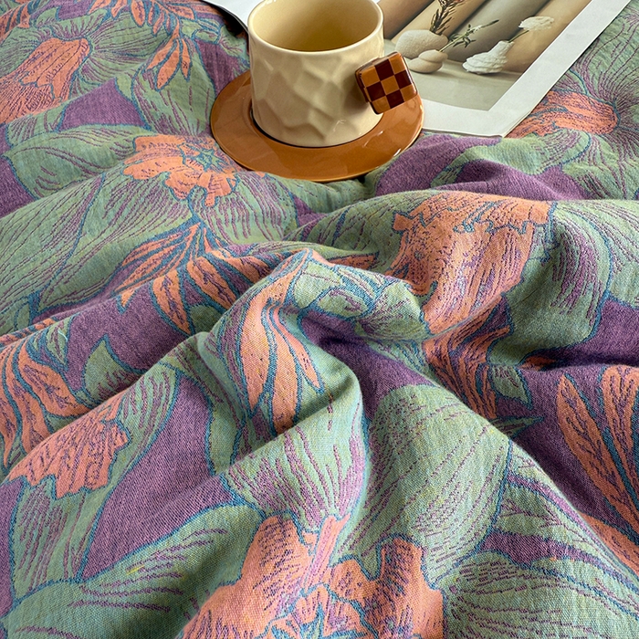 91家纺网 家纺一手货源 找家纺 全美家居 2025新款全棉色织双层纱春秋被夏被加厚冬被大豆纤维被 夕颜紫