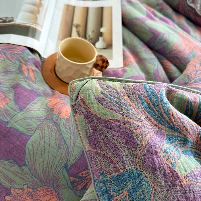 91家纺网 家纺一手货源 找家纺 全美家居 2025新款全棉色织双层纱春秋被夏被加厚冬被大豆纤维被 夕颜紫