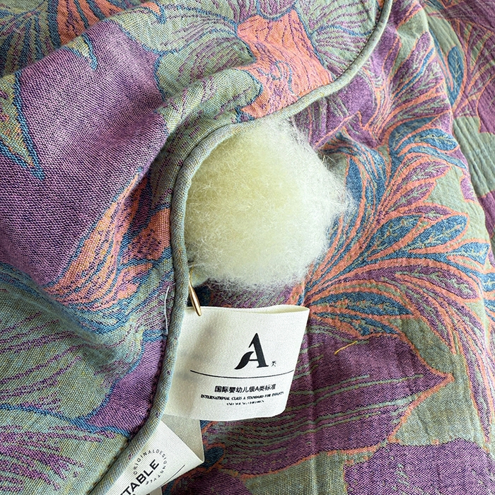 91家纺网 家纺一手货源 找家纺 全美家居 2025新款全棉色织双层纱春秋被夏被加厚冬被大豆纤维被 夕颜紫