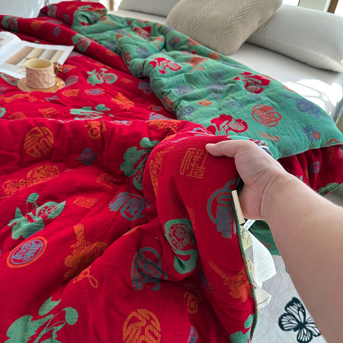 91家纺网 家纺一手货源 找家纺 全美家居 2025新款全棉色织双层纱春秋被夏被加厚冬被大豆纤维被 百福