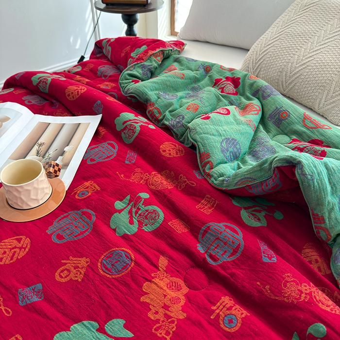 91家纺网 家纺一手货源 找家纺 全美家居 2025新款全棉色织双层纱春秋被夏被加厚冬被大豆纤维被 百福