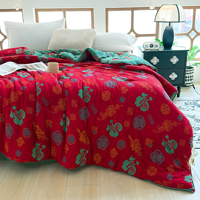 91家纺网 家纺一手货源 找家纺 全美家居 2025新款全棉色织双层纱春秋被夏被加厚冬被大豆纤维被 百福