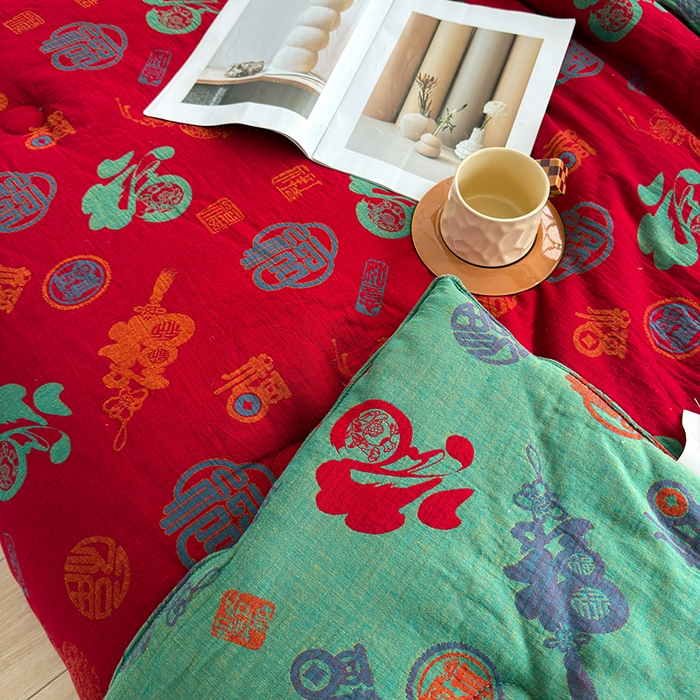 91家纺网 家纺一手货源 找家纺 全美家居 2025新款全棉色织双层纱春秋被夏被加厚冬被大豆纤维被 百福