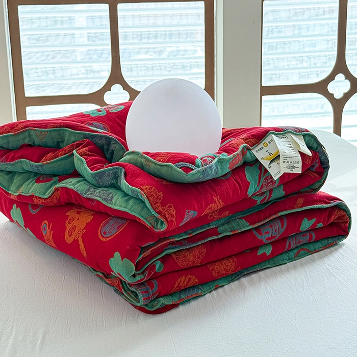 91家纺网 家纺一手货源 找家纺 全美家居 2025新款全棉色织双层纱春秋被夏被加厚冬被大豆纤维被 百福