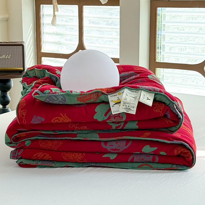 91家纺网 家纺一手货源 找家纺 全美家居 2025新款全棉色织双层纱春秋被夏被加厚冬被大豆纤维被 百福