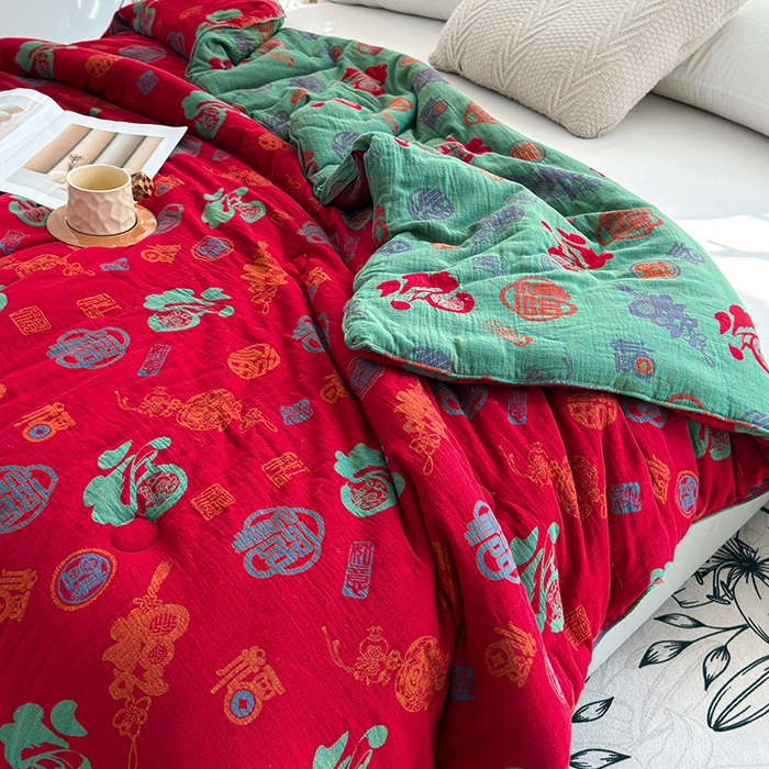 91家纺网 家纺一手货源 找家纺 全美家居 2025新款全棉色织双层纱春秋被夏被加厚冬被大豆纤维被 百福