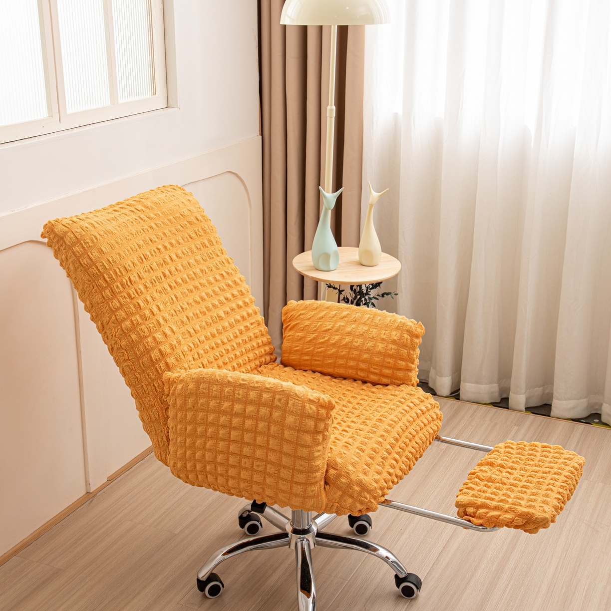 沐沐家纺 2026新款泡泡纱办公椅套 橙色