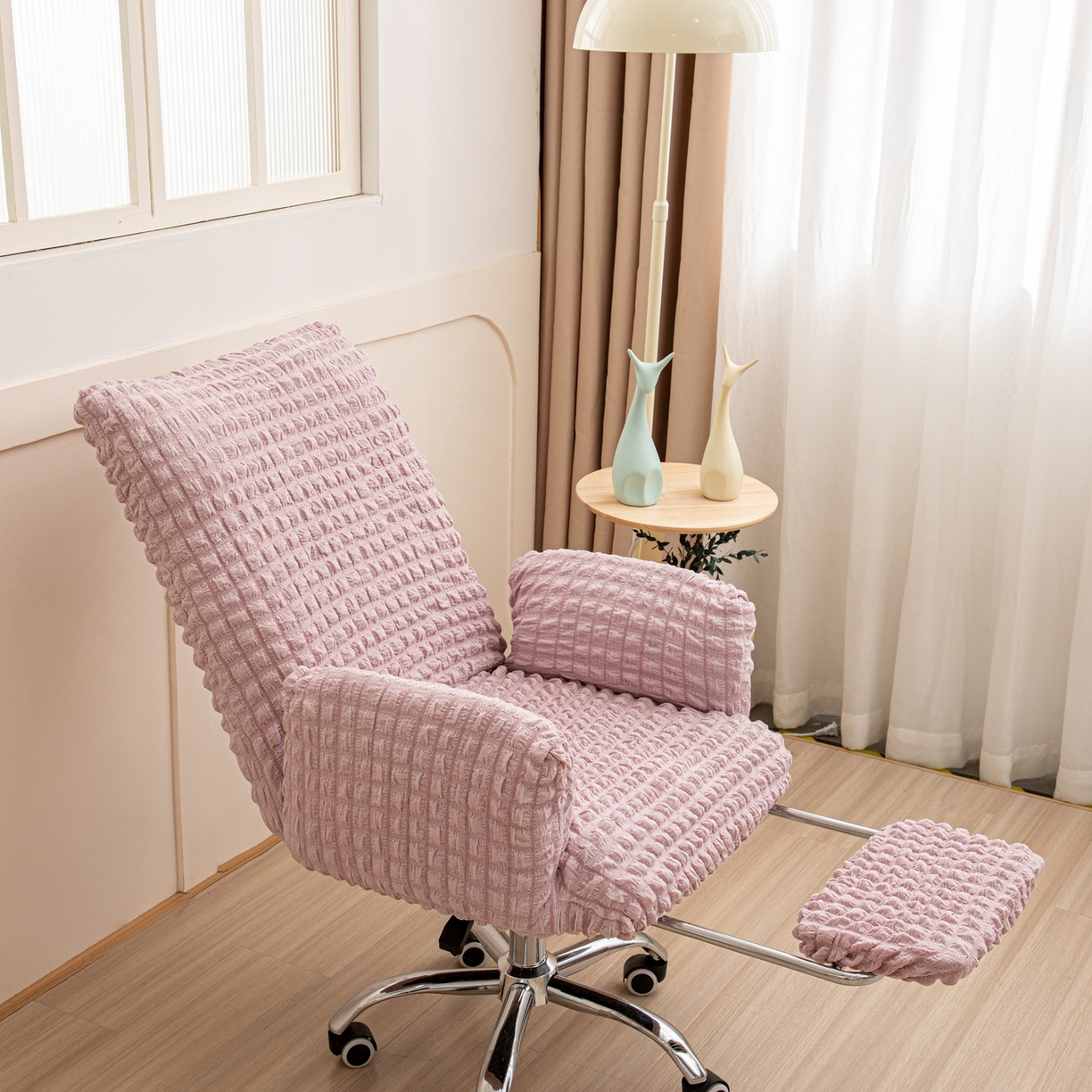 沐沐家纺 2026新款泡泡纱办公椅套 粉色