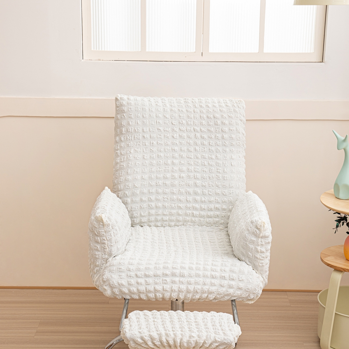 91家纺网 家纺一手货源 找家纺 沐沐家纺 2026新款泡泡纱办公椅套 米白