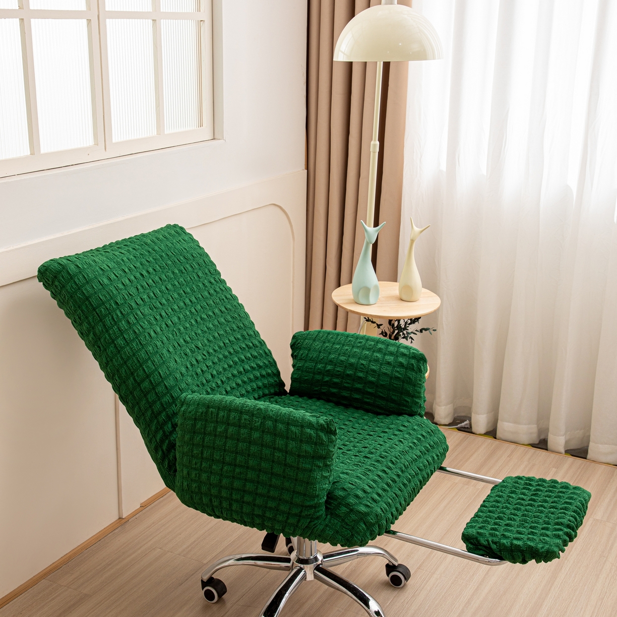 沐沐家纺 2026新款泡泡纱办公椅套 墨绿