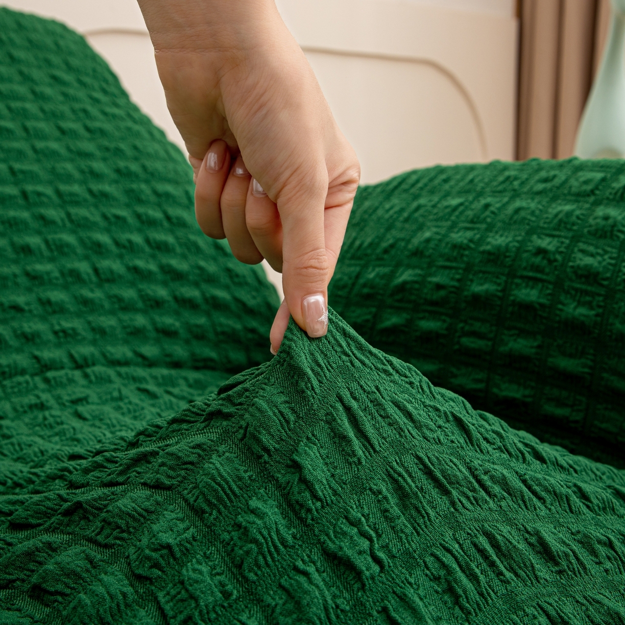 91家纺网 家纺一手货源 找家纺 沐沐家纺 2026新款泡泡纱办公椅套 墨绿