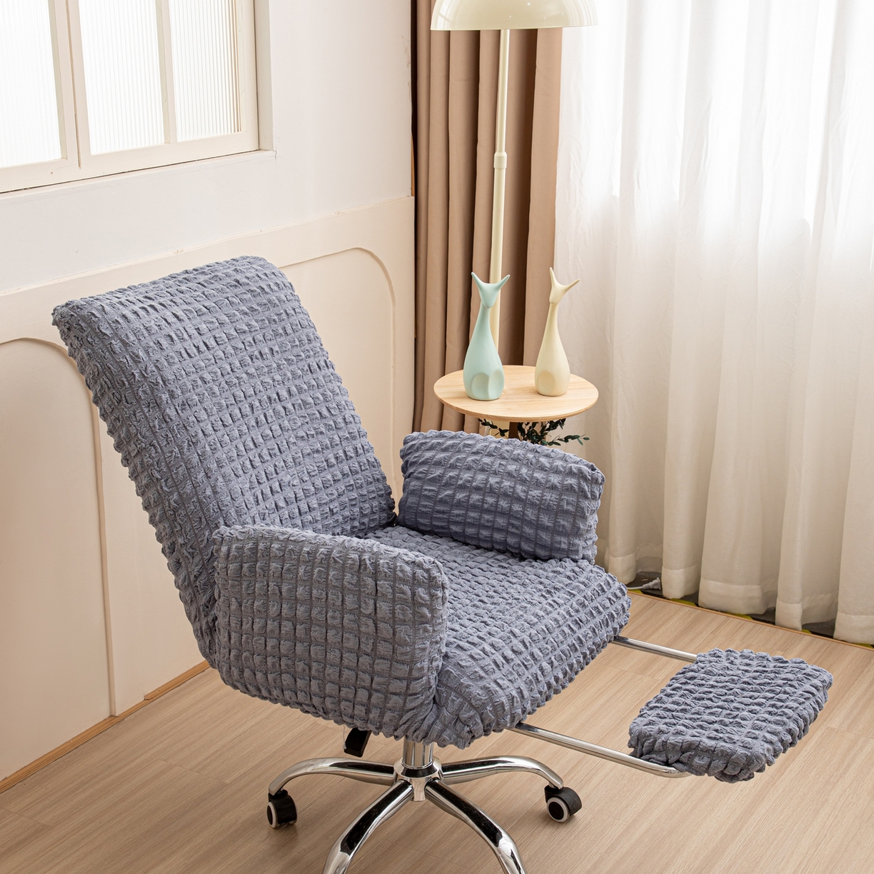 沐沐家纺 2026新款泡泡纱办公椅套 浅灰