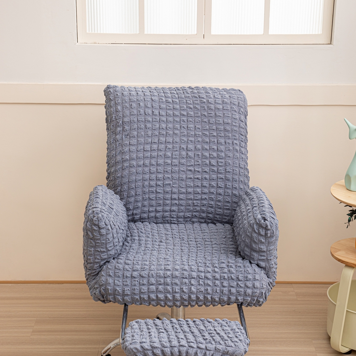 91家纺网 家纺一手货源 找家纺 沐沐家纺 2026新款泡泡纱办公椅套 浅灰