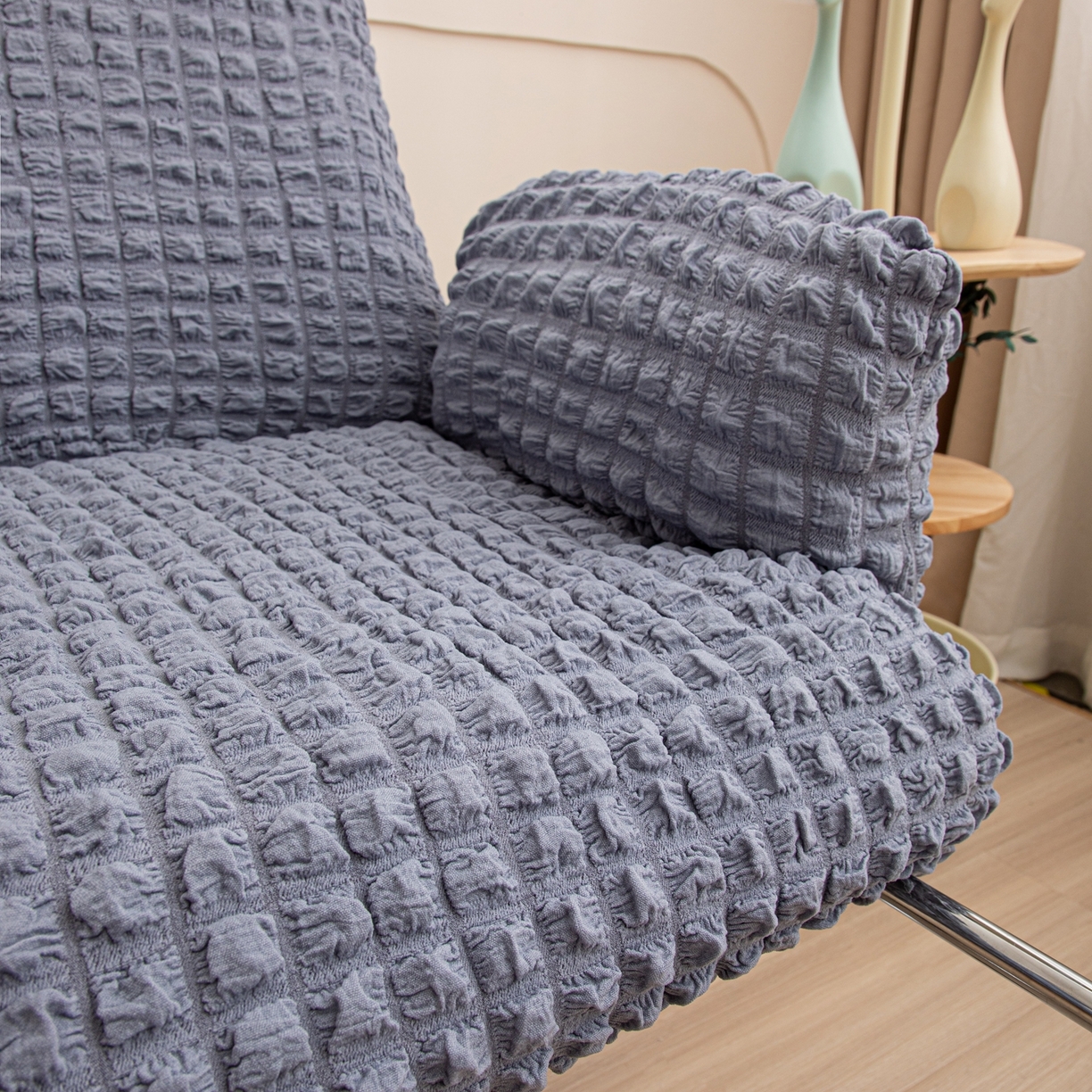 91家纺网 家纺一手货源 找家纺 沐沐家纺 2026新款泡泡纱办公椅套 浅灰