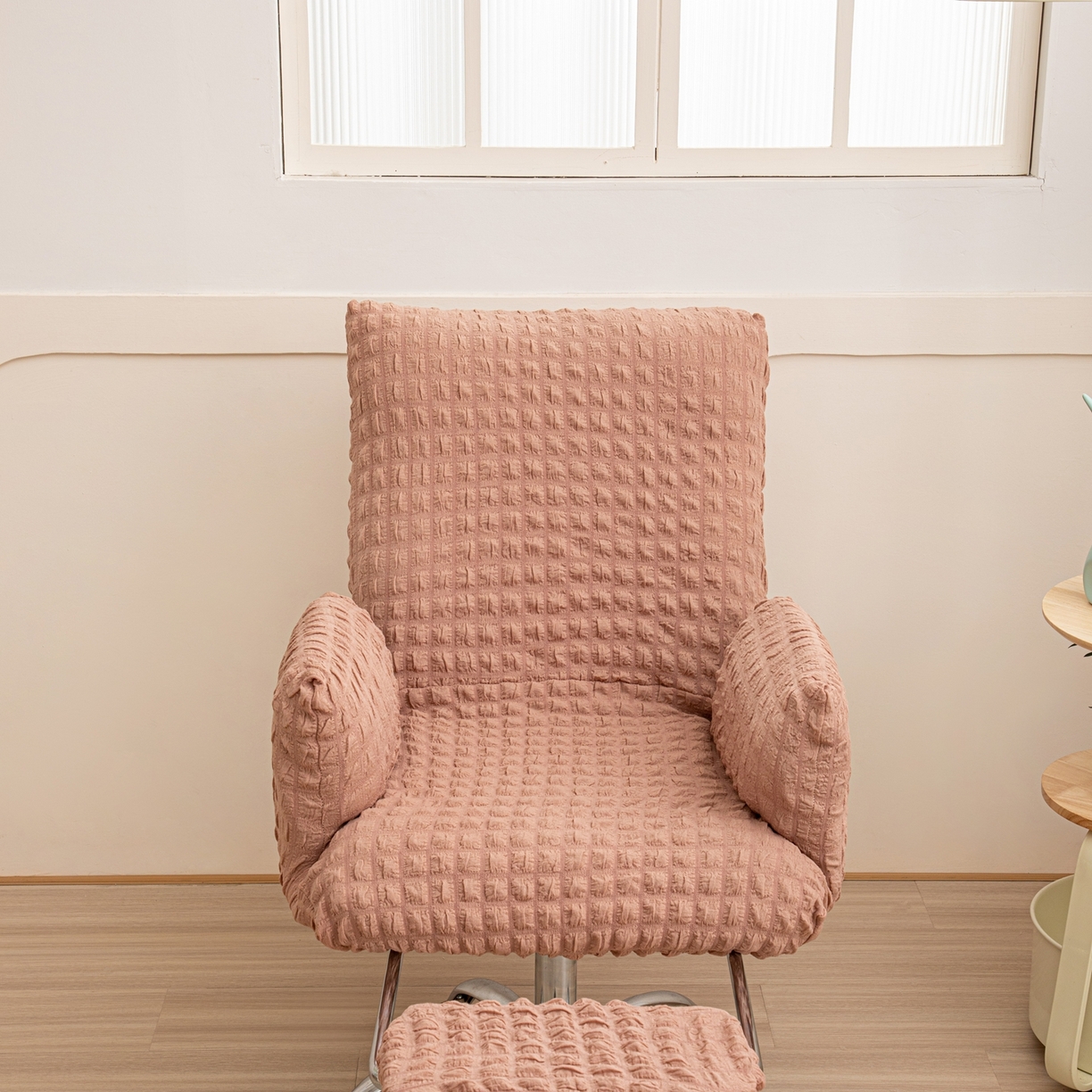 91家纺网 家纺一手货源 找家纺 沐沐家纺 2026新款泡泡纱办公椅套 驼色