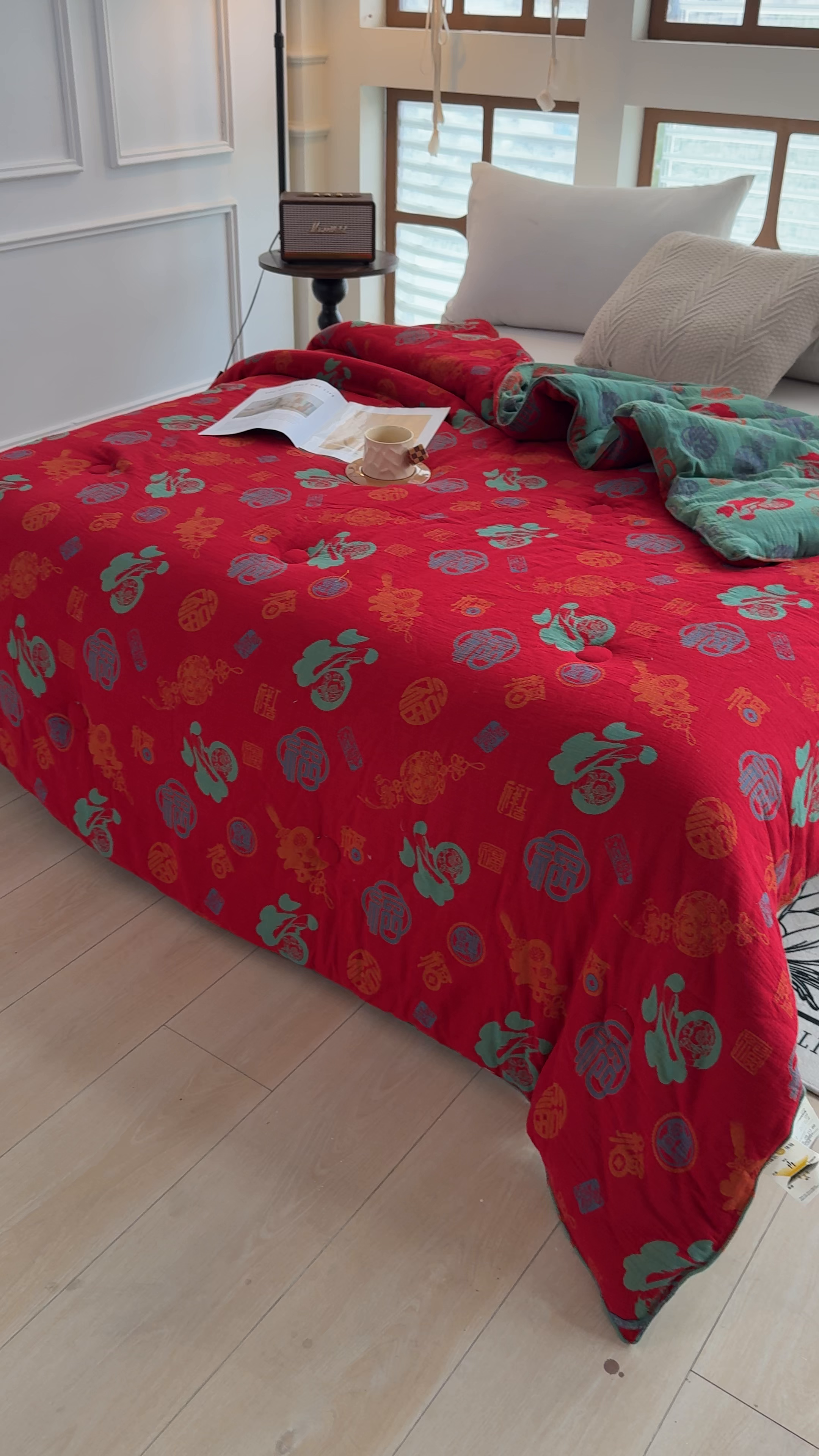 91家纺网 家纺一手货源 找家纺 全美家居 2025新款全棉色织双层纱春秋被夏被加厚冬被大豆纤维被 百福