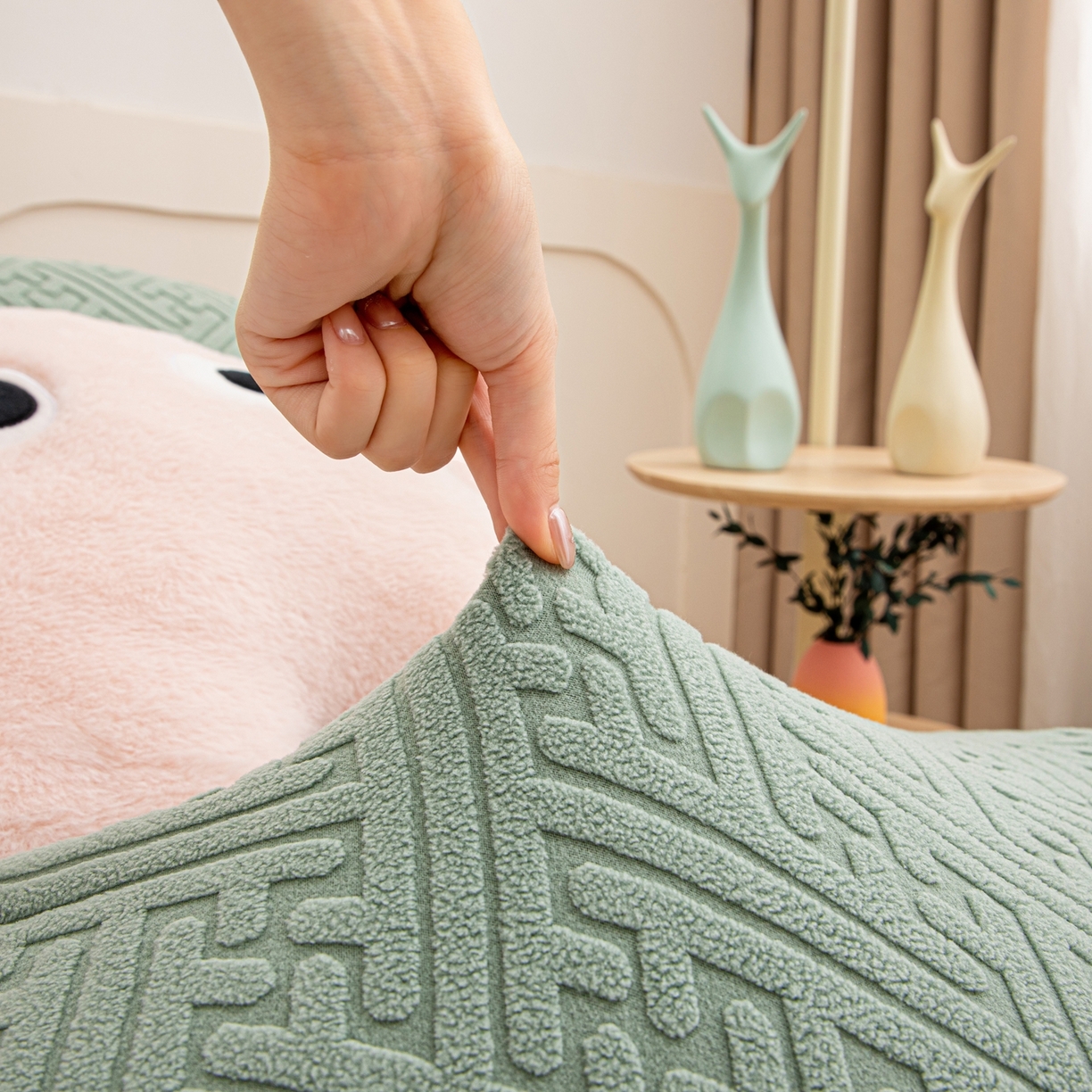 91家纺网 家纺一手货源 找家纺 沐沐家纺 2026新款雅致龙虾椅套 果绿