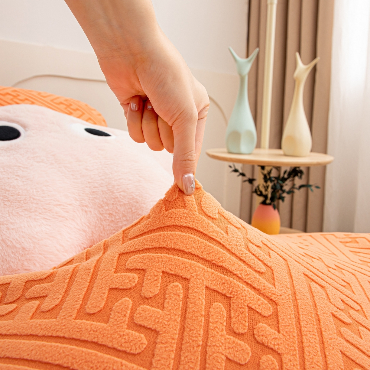 91家纺网 家纺一手货源 找家纺 沐沐家纺 2026新款雅致龙虾椅套 元气橙