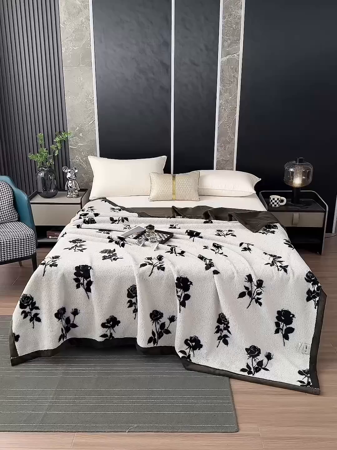 91家纺网 家纺一手货源 找家纺  2025新款仿水貂绒兔毛绒雪棉绒云貂绒拉舍尔双层复合毛毯子 美拉德-玫瑰灰