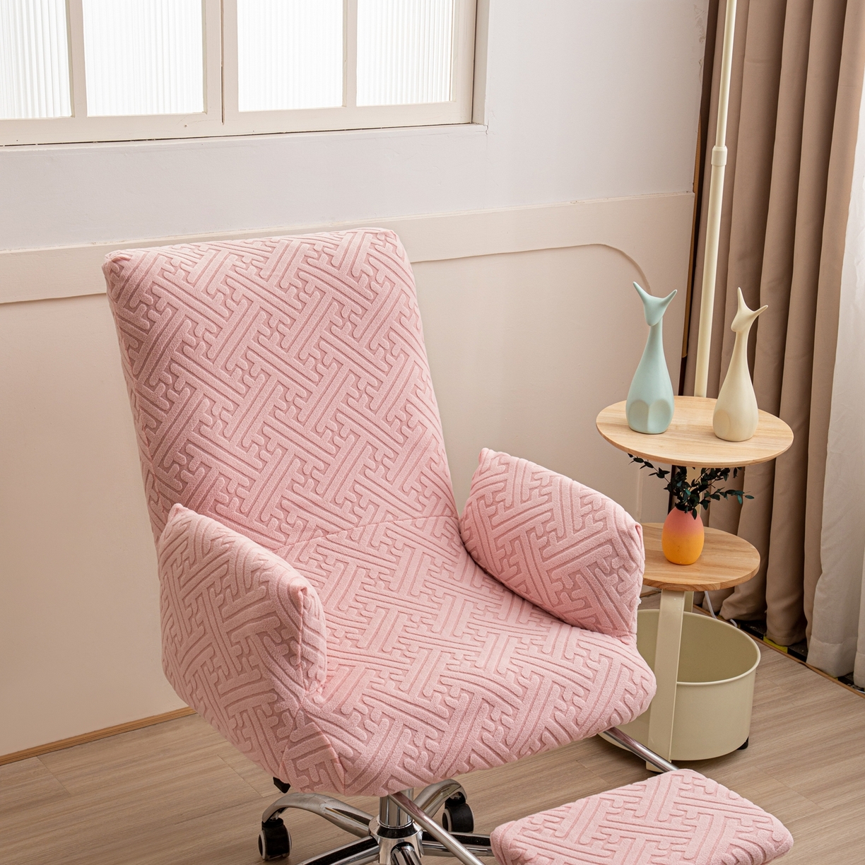 91家纺网 家纺一手货源 找家纺 沐沐家纺 2026新款雅致办公椅套 粉色