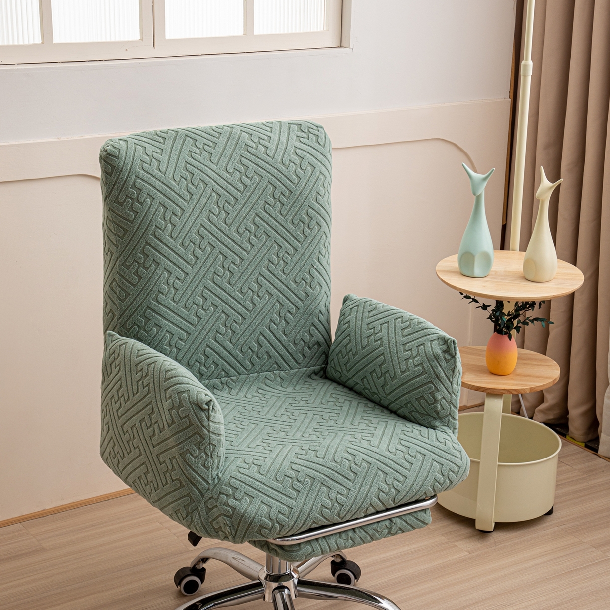 91家纺网 家纺一手货源 找家纺 沐沐家纺 2026新款雅致办公椅套 果绿