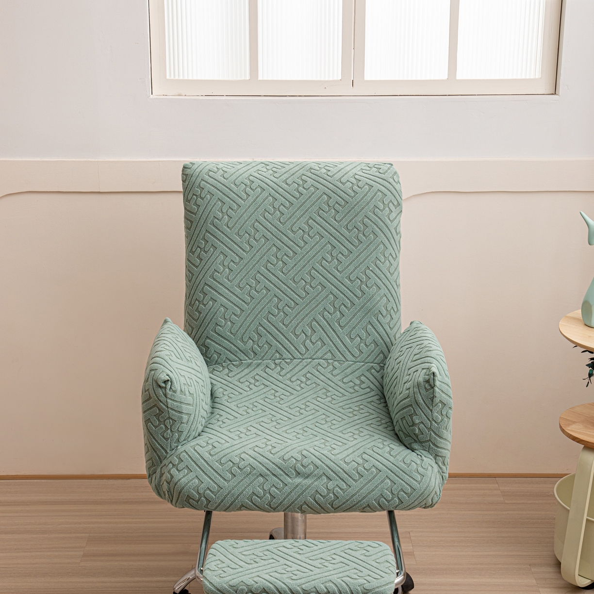 91家纺网 家纺一手货源 找家纺 沐沐家纺 2026新款雅致办公椅套 果绿